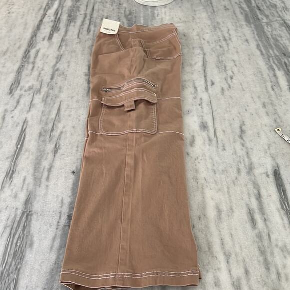 Rachel Paige XS Wide Leg Light Brown Cargo Pants Zip  Pockets Twill Streetwear - Picture 10 of 12